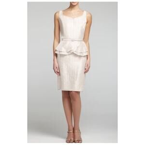 David's Bridal Sleeveless Belted Peplum Shimmer Dress Coquette Oyster Size 6